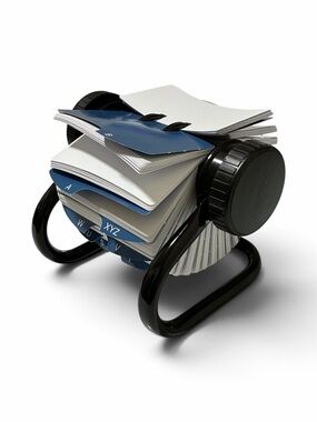 Rolodex Open Rotary Card File Black Metal Desk Organizer 24 Blue AZ Dividers